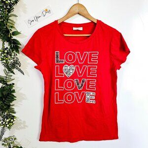 Bobbie Brooks Ladies Red Love Graphic T-Shirt‎ L Cotton~SS135.5